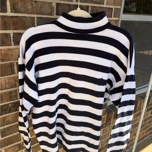 Calvin Klein Navy and White Striped Turtleneck Sweater